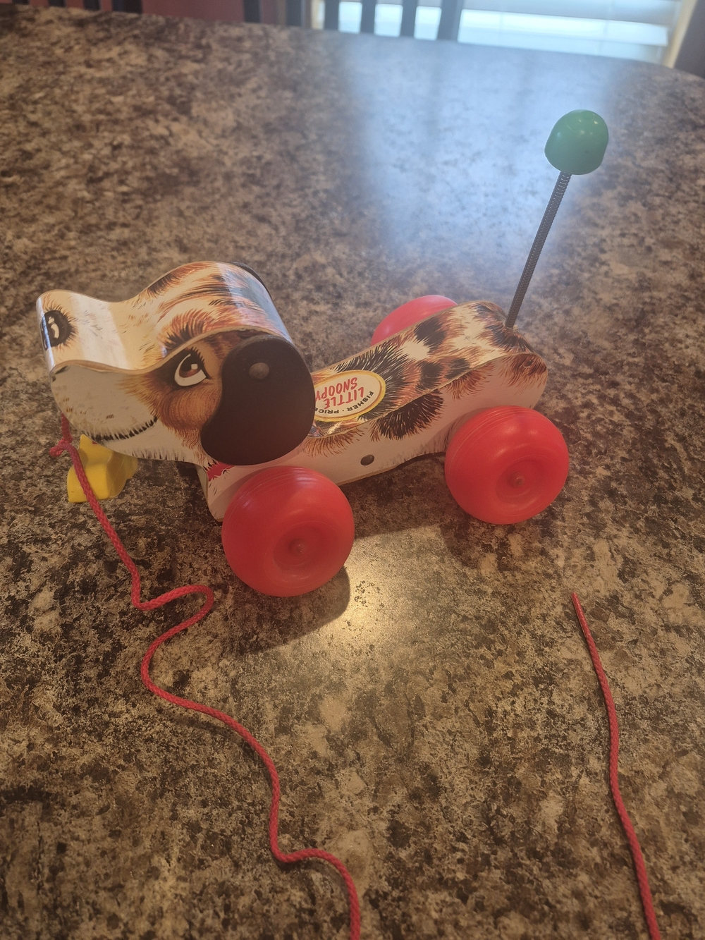 Fisher-Price Pull-Along Puppy Toy - Red Wheels, Green Knob